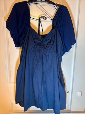 Arula (Altar’d State) Navy Blue Babydoll Dress with Puff Sleeves Sz 24 /C